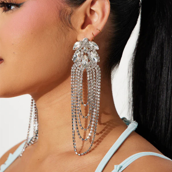 Tassel Earrings, Fashionable and Atmospheric Rhinestone Earrings, Evening Accessories