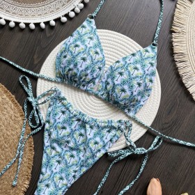 Printed Lace Up Sexy Bikini Split