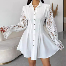 Lace Patchwork Long Sleeved Shirt Skirt