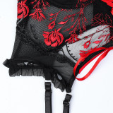 Flower Embroidery Cross Tie Underwear Fun 3-Piece Set