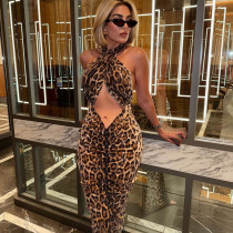 Sequined Hollow Hanging Neck Backless Split Sleeve Dress
