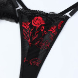Flower Embroidery Cross Tie Underwear Fun 3-Piece Set