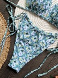 Printed Lace Up Sexy Bikini Split