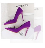 Silk Shallow Mouth Pointed Metal Rhinestone Bow Single Shoes