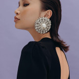 Large Round Earrings with Exaggerated Personality and Rhinestone Earrings