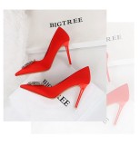 Silk Shallow Mouth Pointed Metal Rhinestone Bow Single Shoes