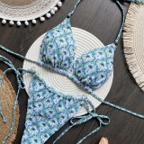 Printed Lace Up Sexy Bikini Split