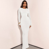 Striped Solid Color Slim Fit Round Neck Long Sleeved Dress