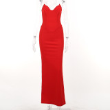 Strapless Solid Color Fish Bone Strapless Tail Dress