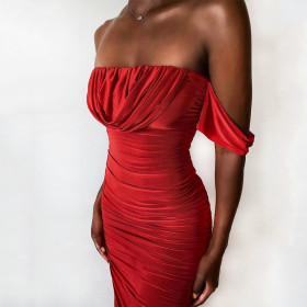 Mesh Pleated One Shoulder Dress