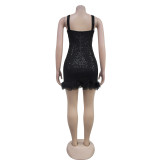 Bead Feather Suspender Dress