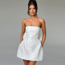 Jacquard Strapless Bow Dress