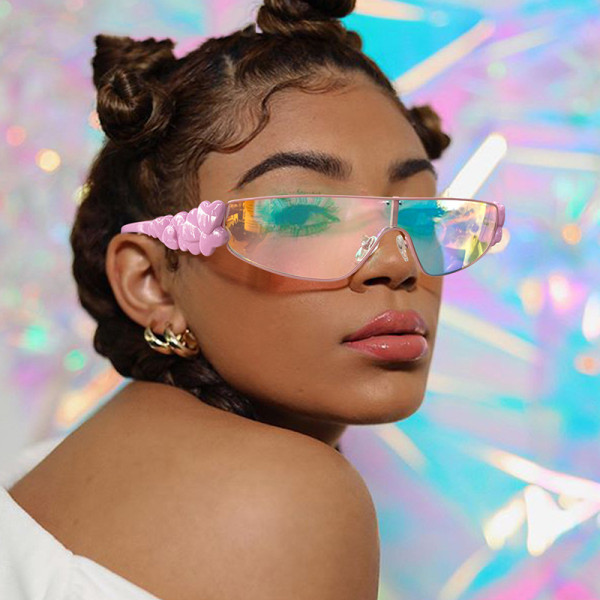 Y2K One-piece Sunglasses with Flower Metal Frame Sunglasses