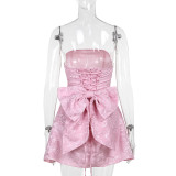 Jacquard Strapless Bow Dress