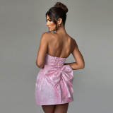 Jacquard Strapless Bow Dress