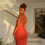 Backless Neck Hanging High Waisted Dress