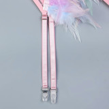 Colorful Feather Lace Splicing Hollow Sexy Underwear Four Piece Set