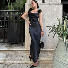Temperament Slim Fit Fringed Shoulder Strap Backless Dress