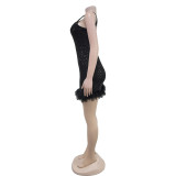 Bead Feather Suspender Dress
