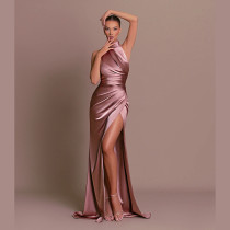 Hanging Neck Sleeveless Slit Slimming Dress