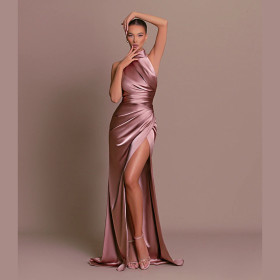 Hanging Neck Sleeveless Slit Slimming Dress