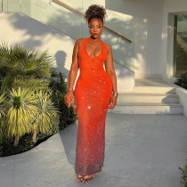 Backless Neck Hanging High Waisted Dress