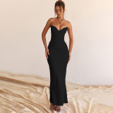 Strapless Solid Color Fish Bone Strapless Tail Dress