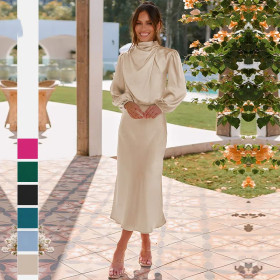 Satin Long Sleeved Loose Dress