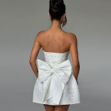 Jacquard Strapless Bow Dress