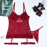 Lace Perspective Tight Waist Strap Sexy Underwear Set