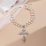 Multi Layer Imitation Pearl Cross Collar Geometric Alloy Collarbone Chain