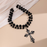 Multi Layer Imitation Pearl Cross Collar Geometric Alloy Collarbone Chain