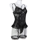 Lace Perspective Tight Waist Strap Sexy Underwear Set