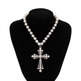 Multi Layer Imitation Pearl Cross Collar Geometric Alloy Collarbone Chain