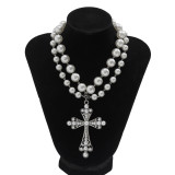Multi Layer Imitation Pearl Cross Collar Geometric Alloy Collarbone Chain