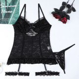 Lace Perspective Tight Waist Strap Sexy Underwear Set