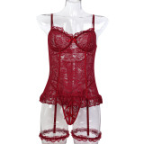 Lace Perspective Tight Waist Strap Sexy Underwear Set