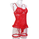 Lace Perspective Tight Waist Strap Sexy Underwear Set