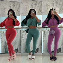 Drawstring Waist and Exposed Navel Top High Waisted Tight Pants Set