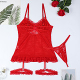 Lace Perspective Tight Waist Strap Sexy Underwear Set