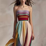 Strapless Printed Colorful Long Skirt Dress