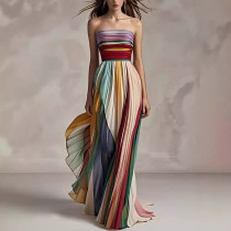 Strapless Printed Colorful Long Skirt Dress