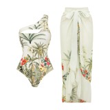 One Shoulder Hollowed Out Tropical Jungle Print One-piece Swimsuit