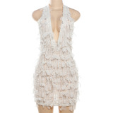 Hanging Neck Tie V-neck Backless Slim Fit Hip Hugging Dress