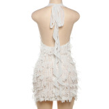 Hanging Neck Tie V-neck Backless Slim Fit Hip Hugging Dress