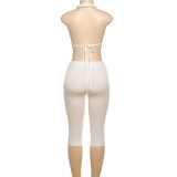 Hanging Neck Backless Lace Up Vest Solid Color Tight Two-piece Set