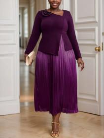 Elegant Style Purple Pleated Banquet A-line Skirt Dress