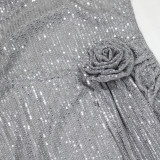 Sequin Party Dress Strapless Hip Hugging Short Skirt