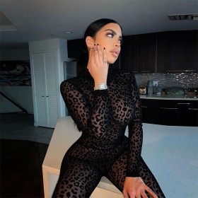 Long Sleeved Sexy Plush See Through Slimming Jumpsuit