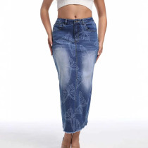 High Waisted Denim Waist Wrapped Y2K Skirt